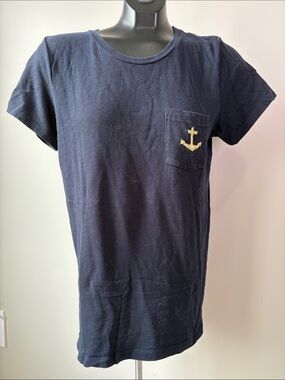 J. Crew Navy Short-Sleeve Pocket Tee with Gold Anchor